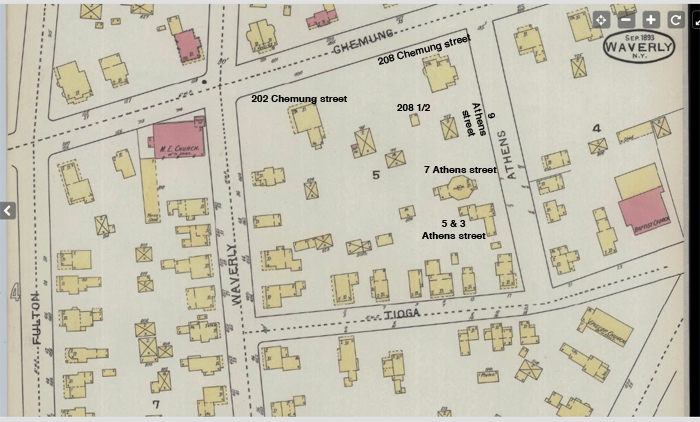 1893 Sanborn map showing 202 to 208 Chemung street block