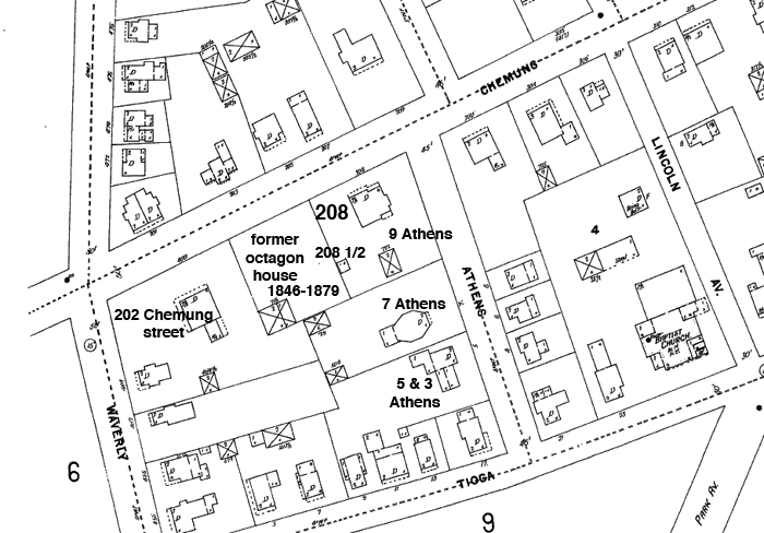 1898 Sanborn map showing 202 to 208 Chemung street block