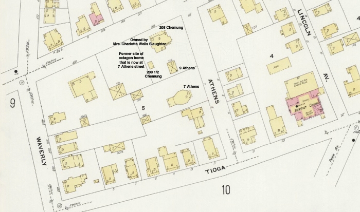 1908 Sanborn map showing 202 to 208 Chemung street block