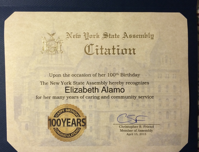 2015, New York State Assembly Citation
