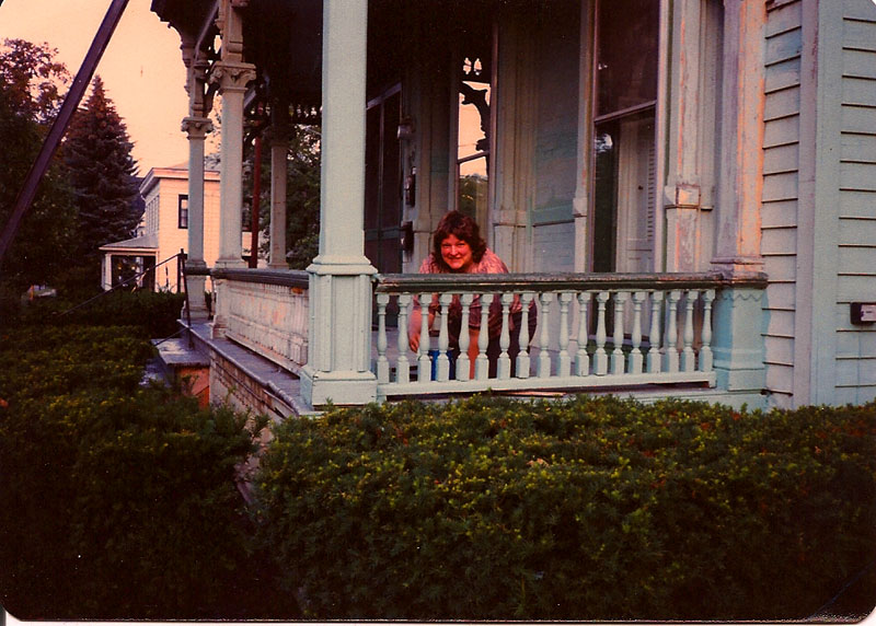 1984, Ruth Morris, Amy's Mom, painting spindles of front porch at 208 Chemung Street