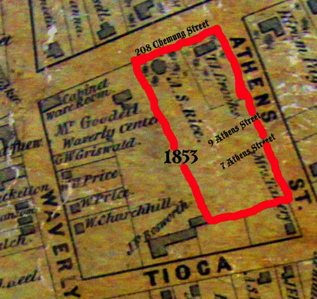 1853 map showing the 202 to 208 Chemung street block