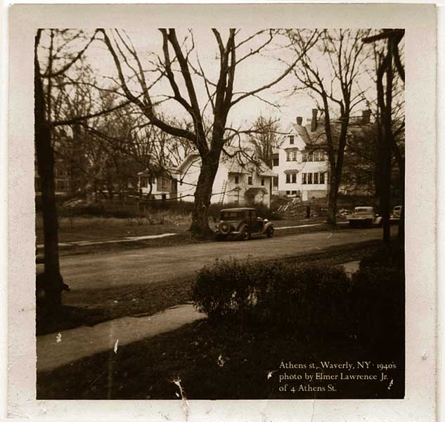 This picture was taken by Elmer Lawrence Jr. of 4 Athens street in the late 1940's of work in progress changing the carriage house into apartments