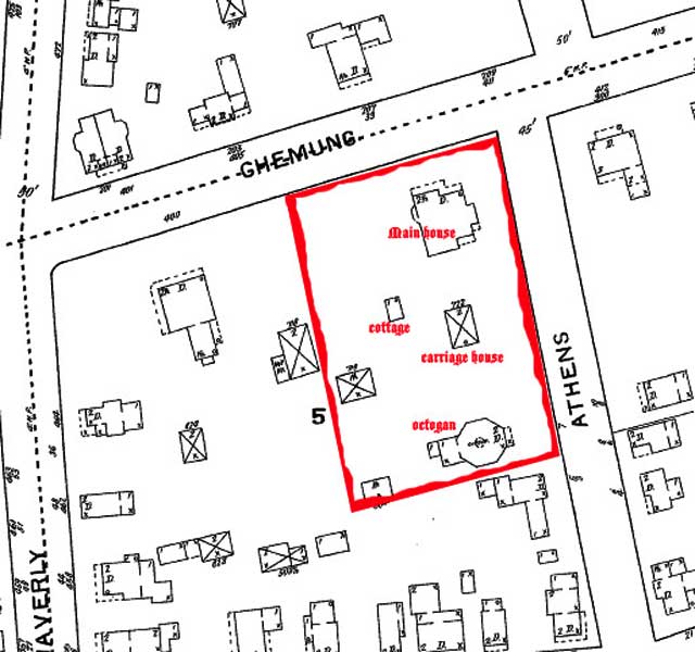 Sanborn map of 1888. Also shows the same on 1893, 1898, 1908, and 1914 maps